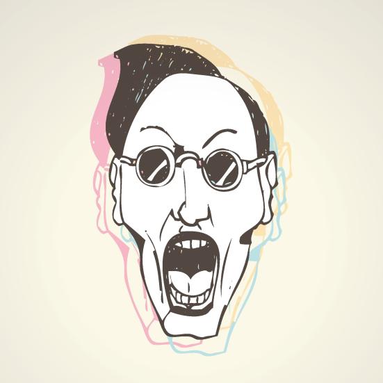 Illustration af vildt råbende hoved.