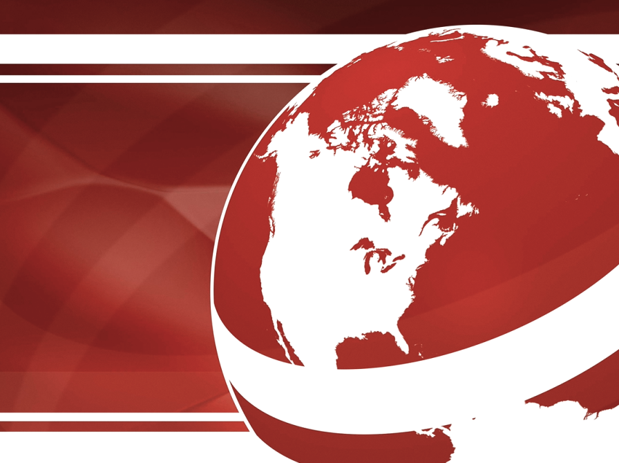 Nyheds-globus i røde farver, der minder om introen til en nyhedsudsendelse.